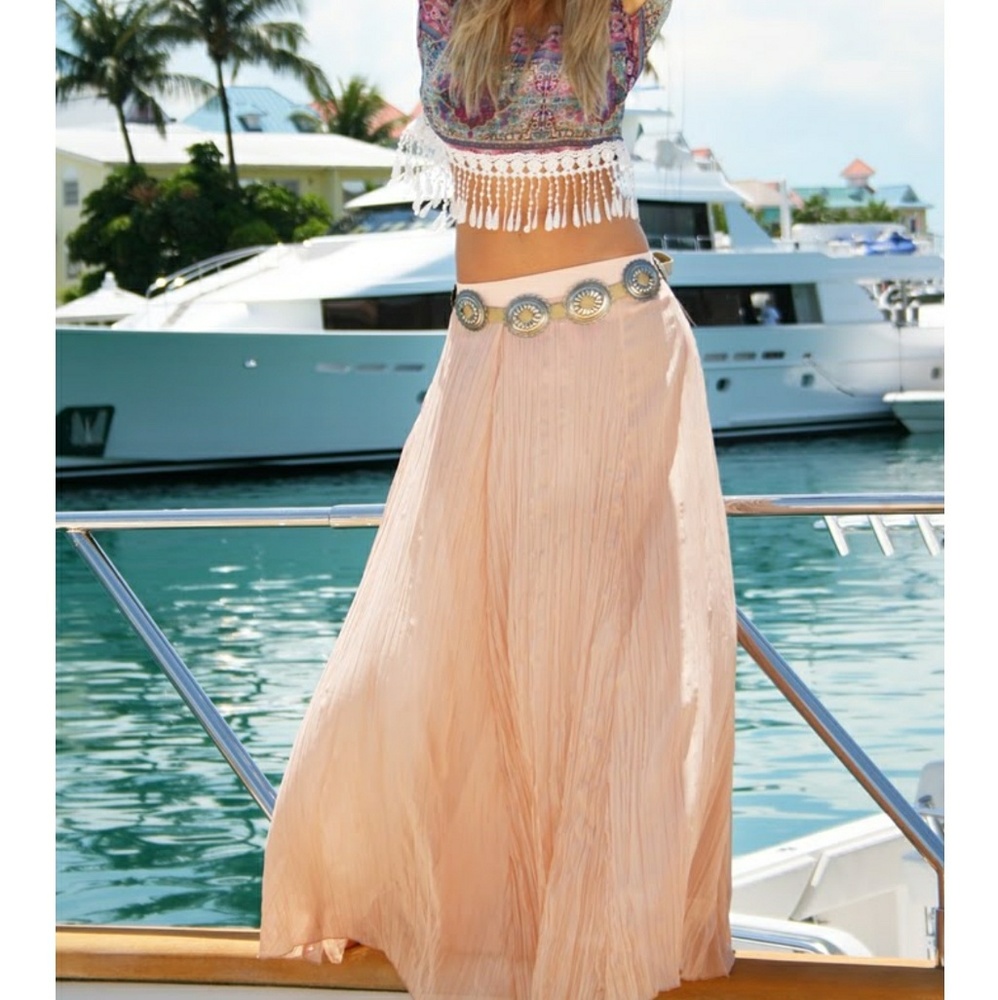 Pink maxi skirt small hippie bohemian layer cute